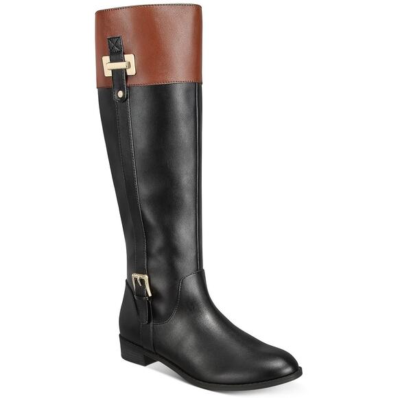 Karen Scott Women Knee High Riding Boot Deliee2 Size US 6.5M Black Cognac - Picture 1 of 5